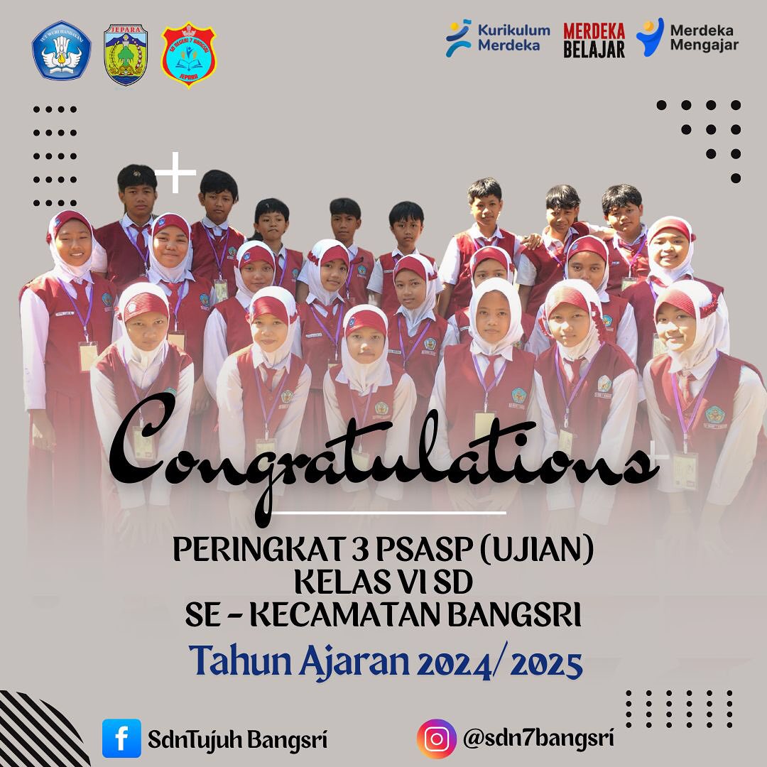 PERINGKAT 3 PSASP (UJIAN) KELAS VI SD SE-KECAMATAN BANGSRI Tahun Ajaran 2024/2025