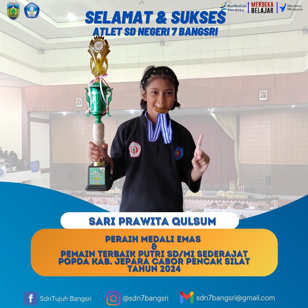 PERAIH MEDALI EMAS DAN PEMAIN TERBAIK PUTRI SD/MI SEDERAJAT POPDA KAB. JEPARA CABOR PENCAK SILAT TAHUN 2024